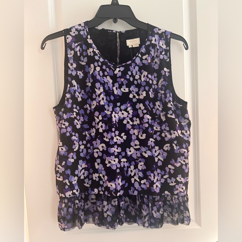 Kate Spade Purple and Black Floral Blouse